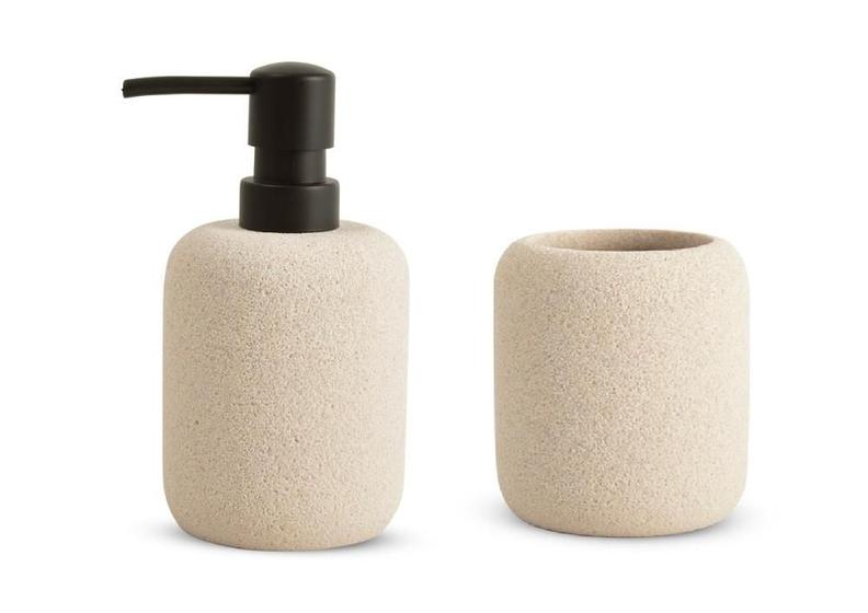 Kit porta-sabonete liquido e copo em poliresina bege mart Menor preço em Kit porta-sabonete liquido e copo em poliresina bege mart