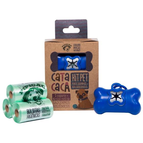 Imagem de Kit Porta Saquinho Azul Escuro e 4 Rolos de Cata Caca Refil