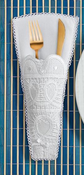 Imagem de Kit porta talher mesa posta branco bordado com 8 peças lindo decoração