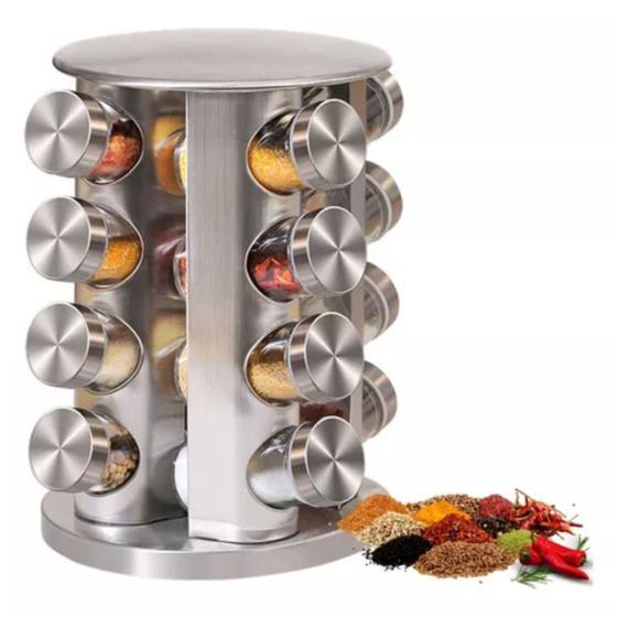 Imagem de Kit Porta Tempero Inox Vidro 16 Peças Organização Versátil e Durável