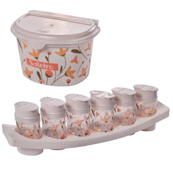 Imagem de Kit porta temperos com suporte e saleiro marmorizado Plasutil