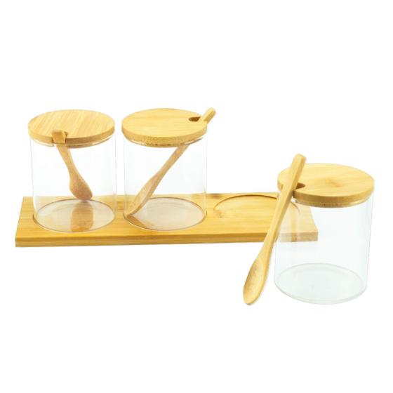Imagem de Kit Porta Temperos Condimentos Com Colher De Bambu