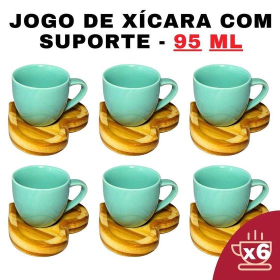 Imagem de Kit Porta Xícara Coração Com Xícara Em Porcelana Verde 95Ml