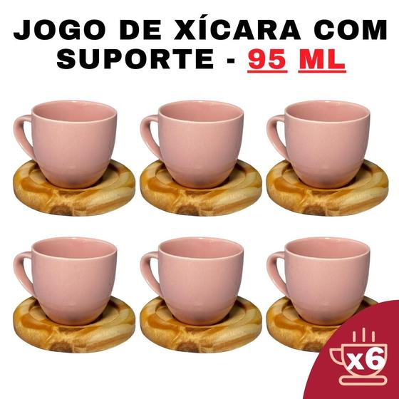 Imagem de Kit Porta Xícara Redondo com Xícara em Porcelana Rosa 95ml - Design-Moderno-Suporte-Prático-Alta-Qualidade-Conjunto-Café