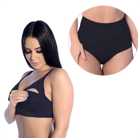 Imagem de Kit Pós Parto Calcinha Cós alto Pós Cesária +Sutiã Amamentação Conforto Mãe e Bebê