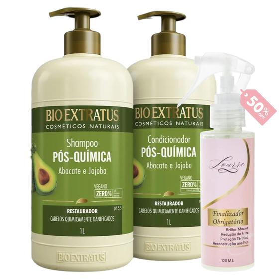 Imagem de Kit Pós Química 1 Shampoo 1 Condicionador 1L + Finalizador Obrigatório Lourre 120ml