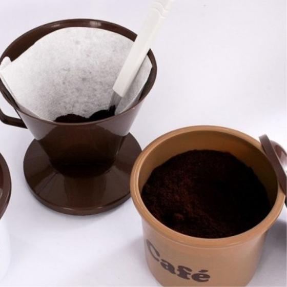 Imagem de Kit Pote Café 2 Litros Com Porta Filtro e Café em Pó Marrom