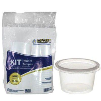 Imagem de Kit Pote Descartável Redondo C/ Tampa 500ml C/25 Unidades Frezeer e Microondas Copozan