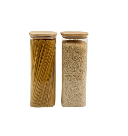 Kit Pote Hermético de Vidro Quadrado Tampa de Bambu 2 Peças - Oikos Menor preço em Kit Pote Hermético de Vidro Quadrado Tampa de Bambu 2 Peças - Oikos