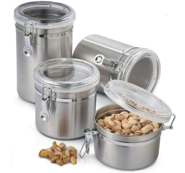 Imagem de Kit pote inox com tampa 4 peças - cm24 - Em Casa Tem