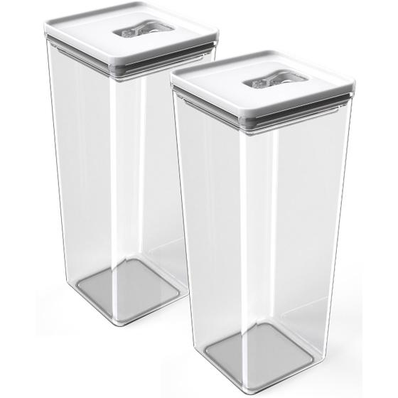Kit Pote Mantimento Hermético 2 Peças de 2,5L Organizador Cozinha Dispensa Acrílico Tampa Trava Quadrado Multiuso Menor preço em Kit Pote Mantimento Hermético 2 Peças de 2,5L Organizador Cozinha Dispensa Acrílico Tampa Trava Quadrado Multiuso
