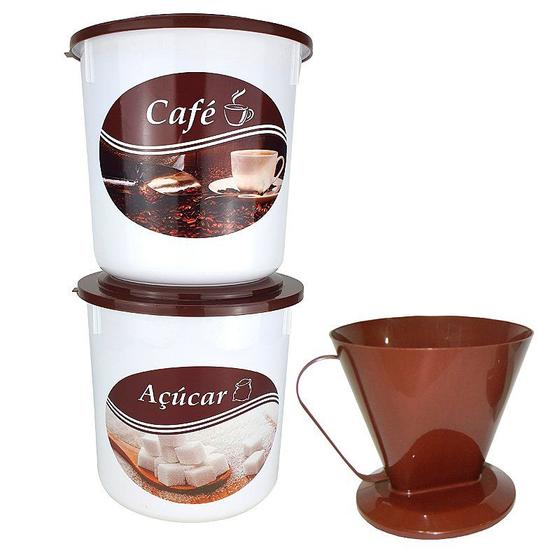 Imagem de Kit Pote para Armazenar Açúcar e Café 2,5 litros + Filtro de Café 3 peças