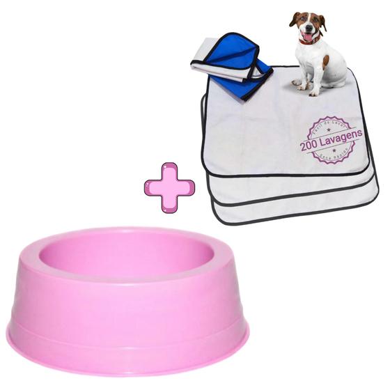 Imagem de Kit Pote Para Ração e Água Comedouro Pet + 9 Tapetes Higiênicos P/Pets