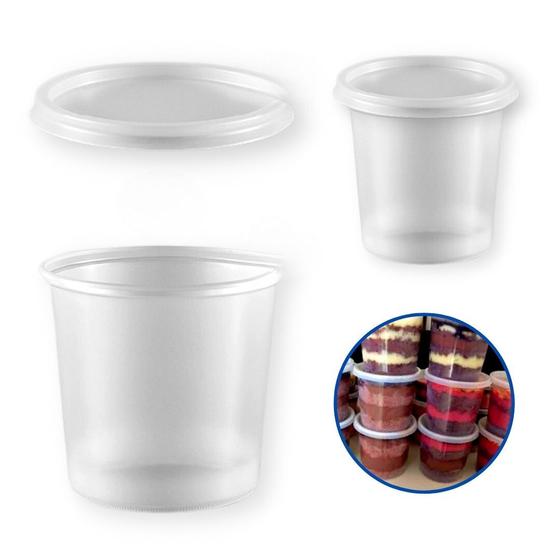 Imagem de Kit Pote Plástico P08 Redondo 500ml + Tampa TP08 SEM Furo Copaza  - pct 50 Unidades