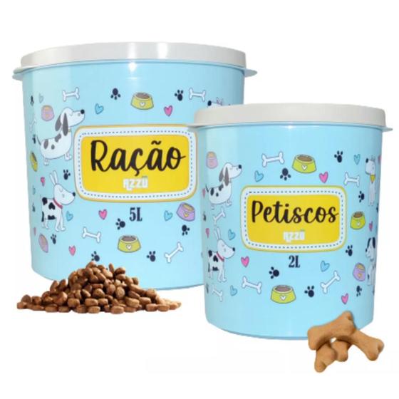 Imagem de Kit Pote Ração Petisco Hermético Pet Cães Tampa Vedação