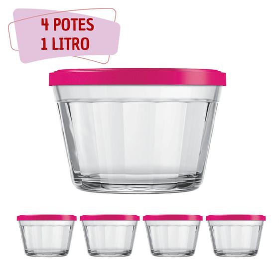 Imagem de Kit Potes Americano Tampa Sortida Grande Alimentos 1L - 4Un