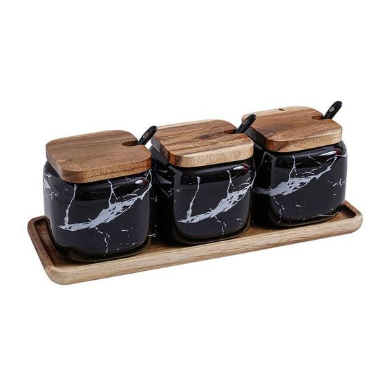 Kit Potes Condimentos Temperos Porcelana C/ Tampa Bandeja Conjunto Porta Mantimentos Menor preço em Kit Potes Condimentos Temperos Porcelana C/ Tampa Bandeja Conjunto Porta Mantimentos