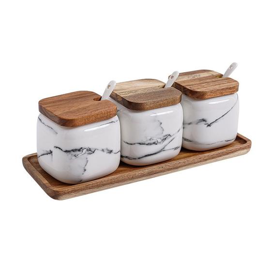 Kit Potes Condimentos Temperos Porcelana C/ Tampa Bandeja Conjunto Porta Mantimentos  é boa?