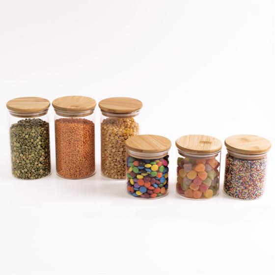 Imagem de Kit Potes de Mantimento Red C/Tampa Bambu 400/600ml - 6 pçs Oikos