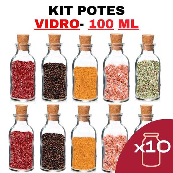 Imagem de Kit Potes de Tempero de Vidro 100ml com Tampa Rolha