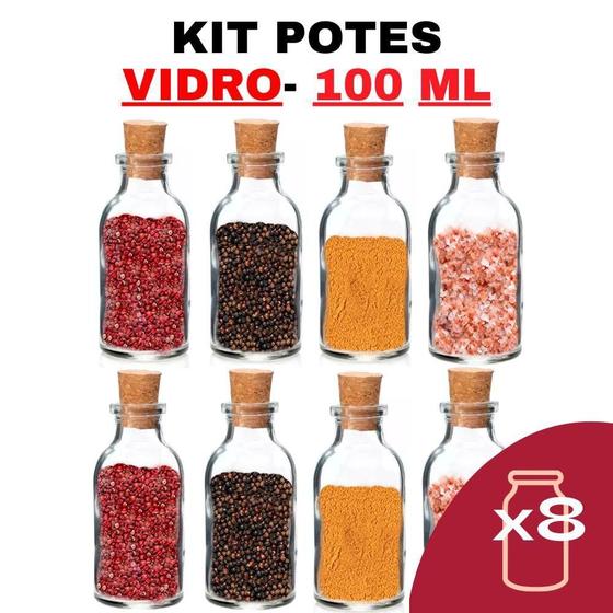 Imagem de Kit Potes de Tempero de Vidro 100ml com Tampa Rolha