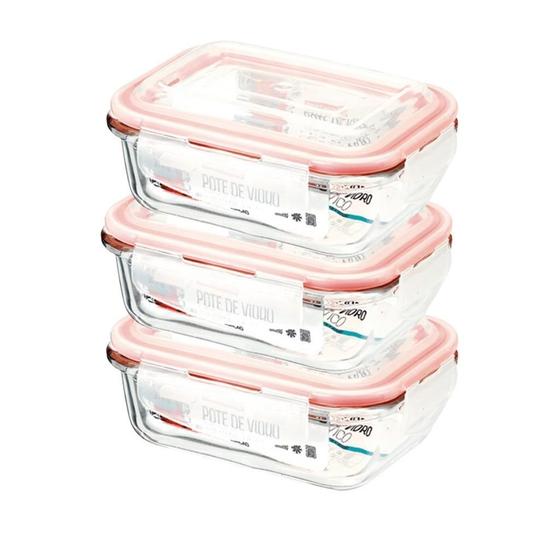 Imagem de Kit Potes De Vidro Herméticos 3 Peças Retangular 640Ml