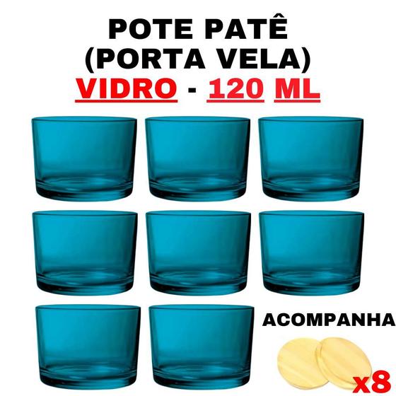 Imagem de Kit Potes de Vidro Patê Azul C/Tampa 120ml - Patê - Whisky - Velas - Gourmet - Decoração- Degustação