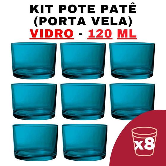 Imagem de Kit Potes de Vidro Patê Ciano 120ml - 8 Unidades