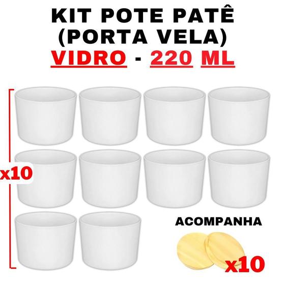 Imagem de Kit Potes De Vidro Patê Jateado Branco C/Tampa 220Ml