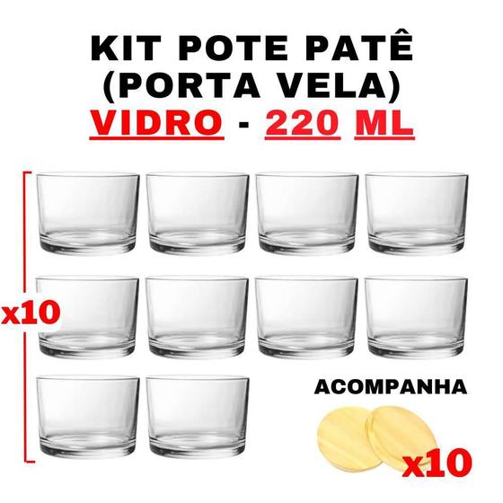 Imagem de Kit Potes De Vidro Patê Transparente C/Tampa 220Ml