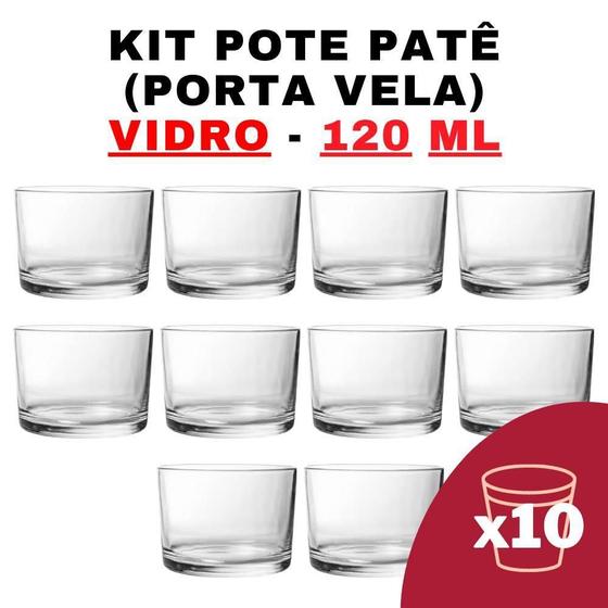 Imagem de Kit Potes de Vidro Patê Transparente S/ Tampa 120 Ml - Patê - Whisky - Velas - Gourmet - Decoração- Degustação