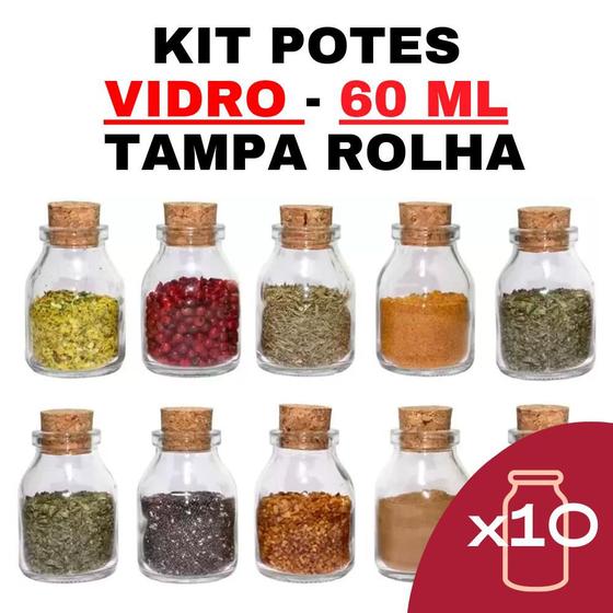 Imagem de Kit Potes de Vidro Penicilina Acompanha 10 Pote de vidro 60Ml com Tampas Tipo Rolha
