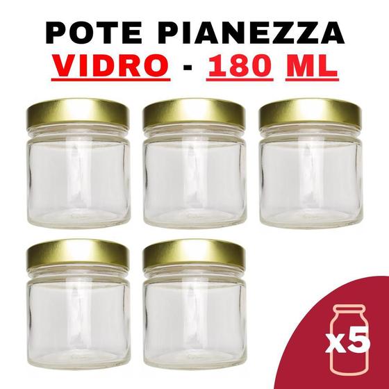 Imagem de Kit Potes De Vidro Pianezza C/Tampa Dourado 180Ml