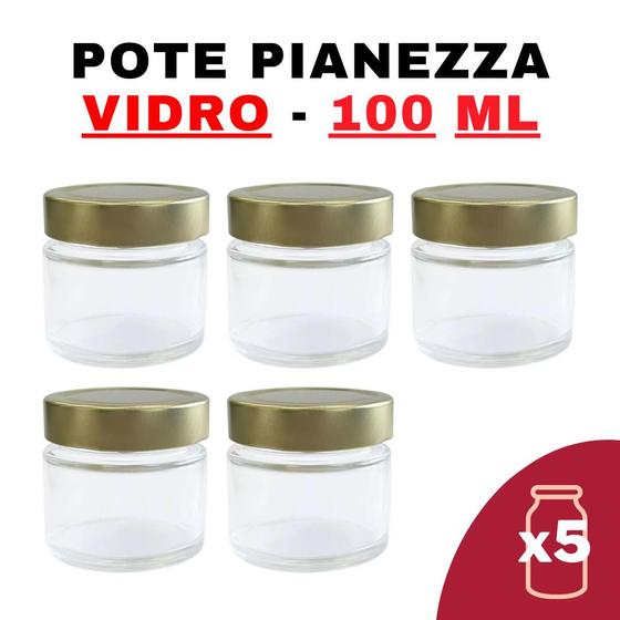 Imagem de Kit Potes de Vidro Pianezza - Tampa em Metal Dourado 100ml