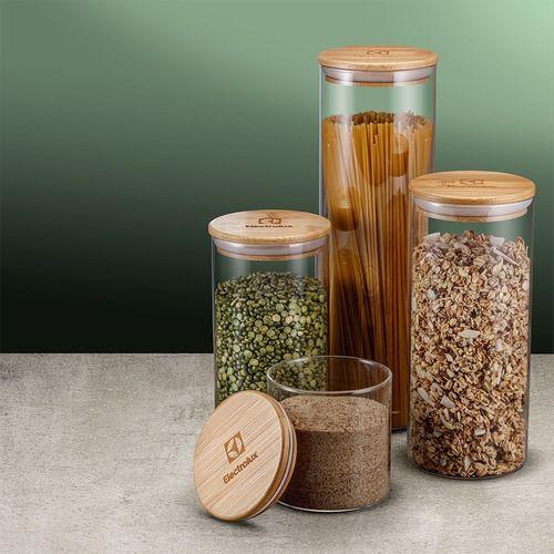 Imagem de Kit Potes de Vidro Porta Mantimentos Herméticos Electrolux - Inox / bambu 4 Unidades
