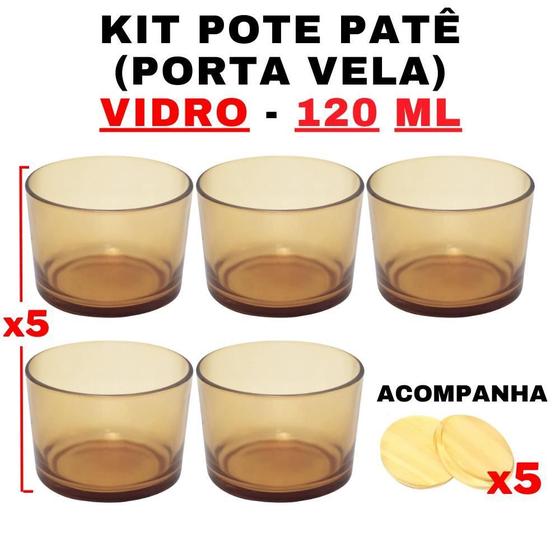 Imagem de Kit Potes De Vidro Translúcido Dourado Patê C/Tampa 120Ml