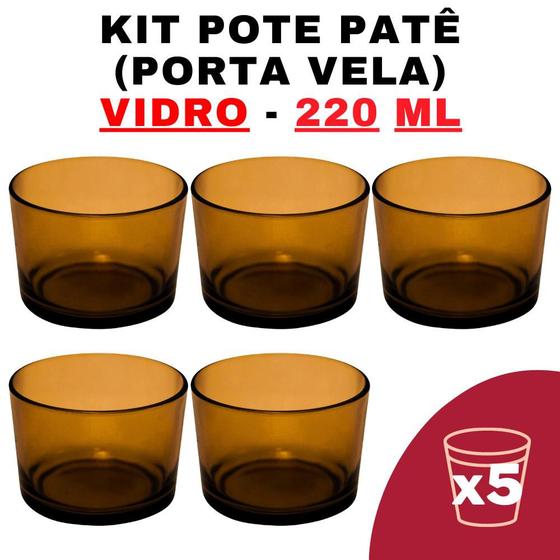 Imagem de Kit Potes de Vidro Translúcido Patê Ambar S/ Tampa 220ml - Patê - Whisky - Velas - Gourmet - Decoração- Degustação