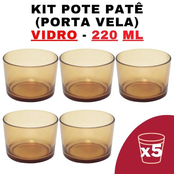 Imagem de Kit Potes De Vidro Translúcido Patê Dourado S/ Tampa 220Ml