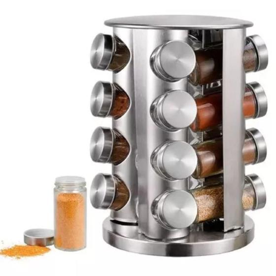 Imagem de Kit Potes Giratório de Tempero Inox/Vidro Organize-se com Praticidade