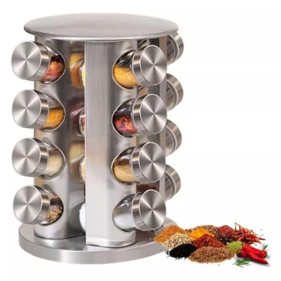 Imagem de Kit Potes Giratório Tempero Inox/Vidro Organize-Se