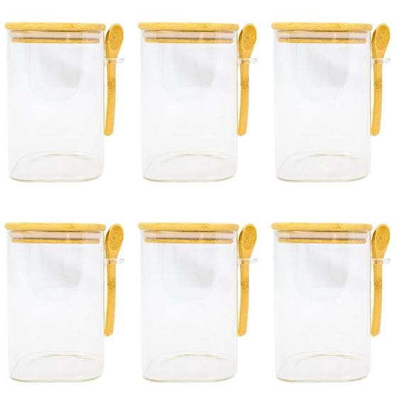 Imagem de Kit Potes Herméticos 1L De Vidro Com Colher E Tampa Bambu - 6 Unidades