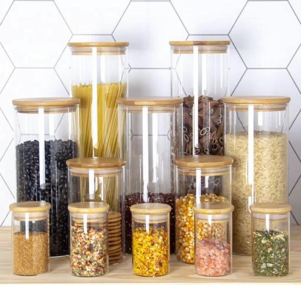 Kit Potes Herméticos 4 unidades, Vidro Borossilicato com Tampa de Bambu /1000ml/610ml/510ml/350ml Menor preço em Kit Potes Herméticos 4 unidades, Vidro Borossilicato com Tampa de Bambu /1000ml/610ml/510ml/350ml