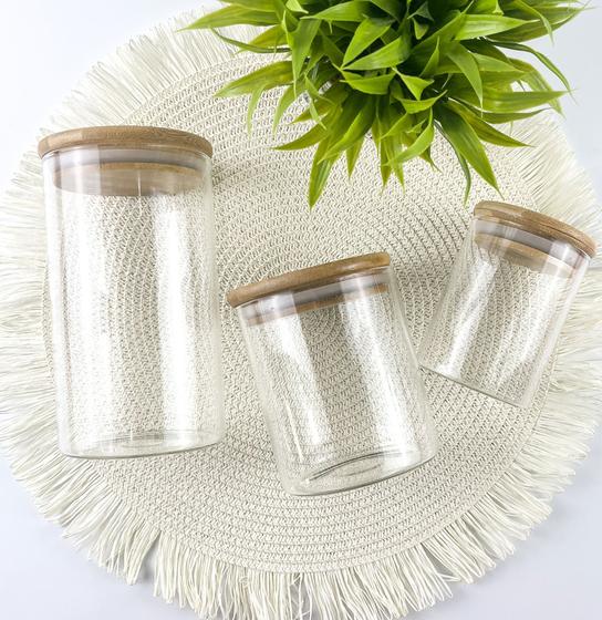 Imagem de Kit Potes Herméticos Com Tampa de Bambu 3 Pçs 250ml/520ml/770ml