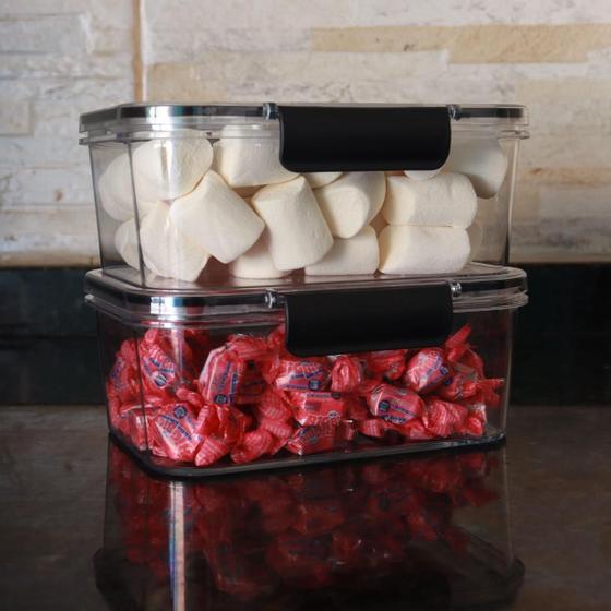 Imagem de Kit Potes Herméticos Empilháveis Retangular Resistente Com Trava Cozinha Dispensa Para Mantimentos