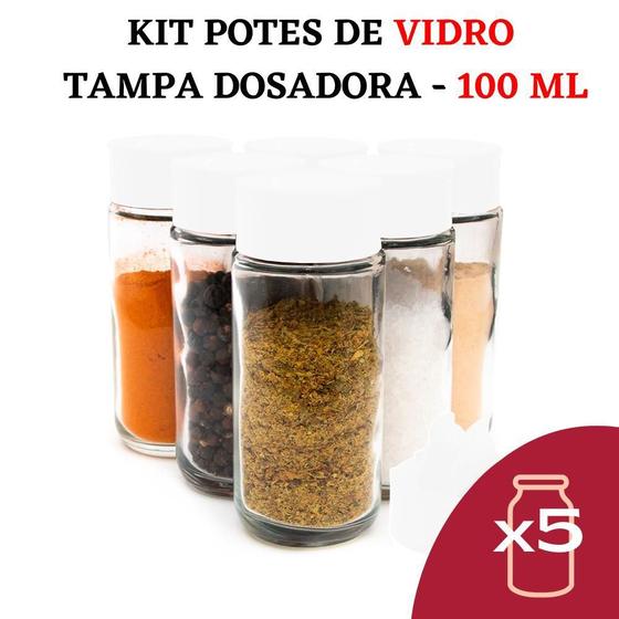 Imagem de Kit Potes Temperos E Condimentos Vidro Tampa Dosadora Potes