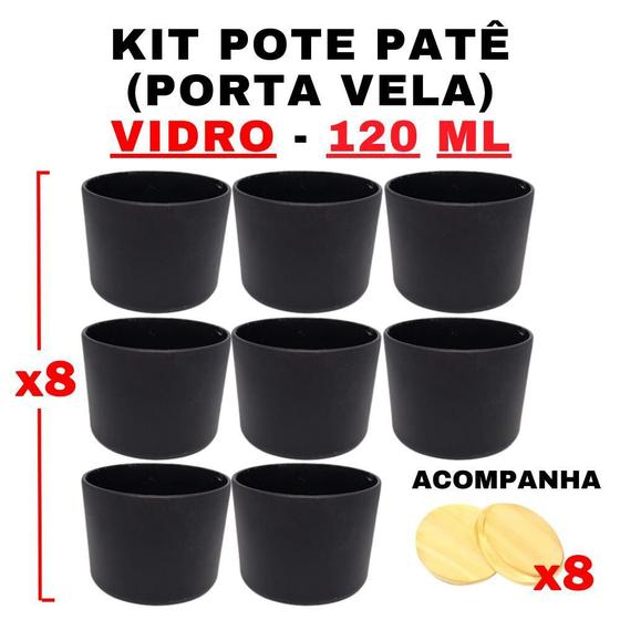 Imagem de Kit Potes Vidro Jateado Patê Preto 120ml - 8 Unidades