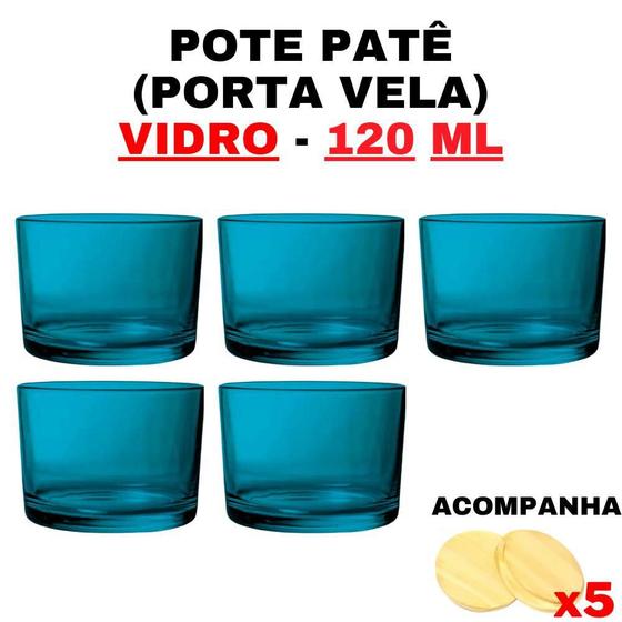 Imagem de Kit Potes Vidro Patê Ciano c/Tampa 120ml - 5 unidades