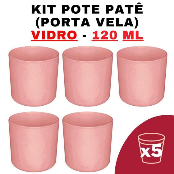 Imagem de Kit Potes Vidro Patê Jateado Rosa 120ml (5 Unidades)