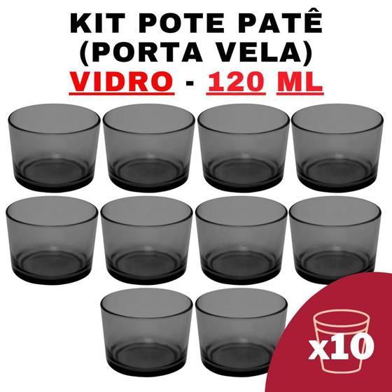 Imagem de Kit Potes Vidro Patê Preto Translúcido 120ml (10 unidades)