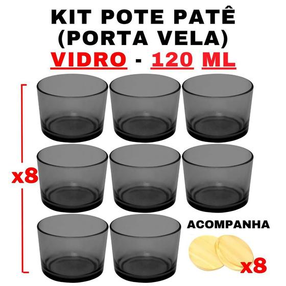 Imagem de Kit Potes Vidro Patê Preto Translúcido 120ml - 8 uni